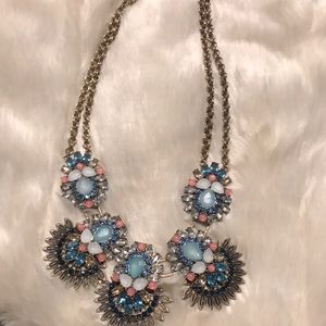 Pastel blue and pink gold toned statement necklace